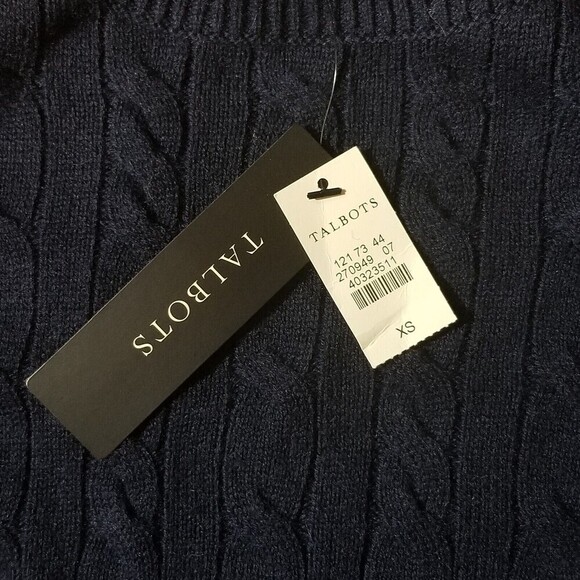 Talbots Womens Sweater Lambswool Blend Cable Knit Pullover Dark Navy Blue XS NWT - Picture 10 of 12